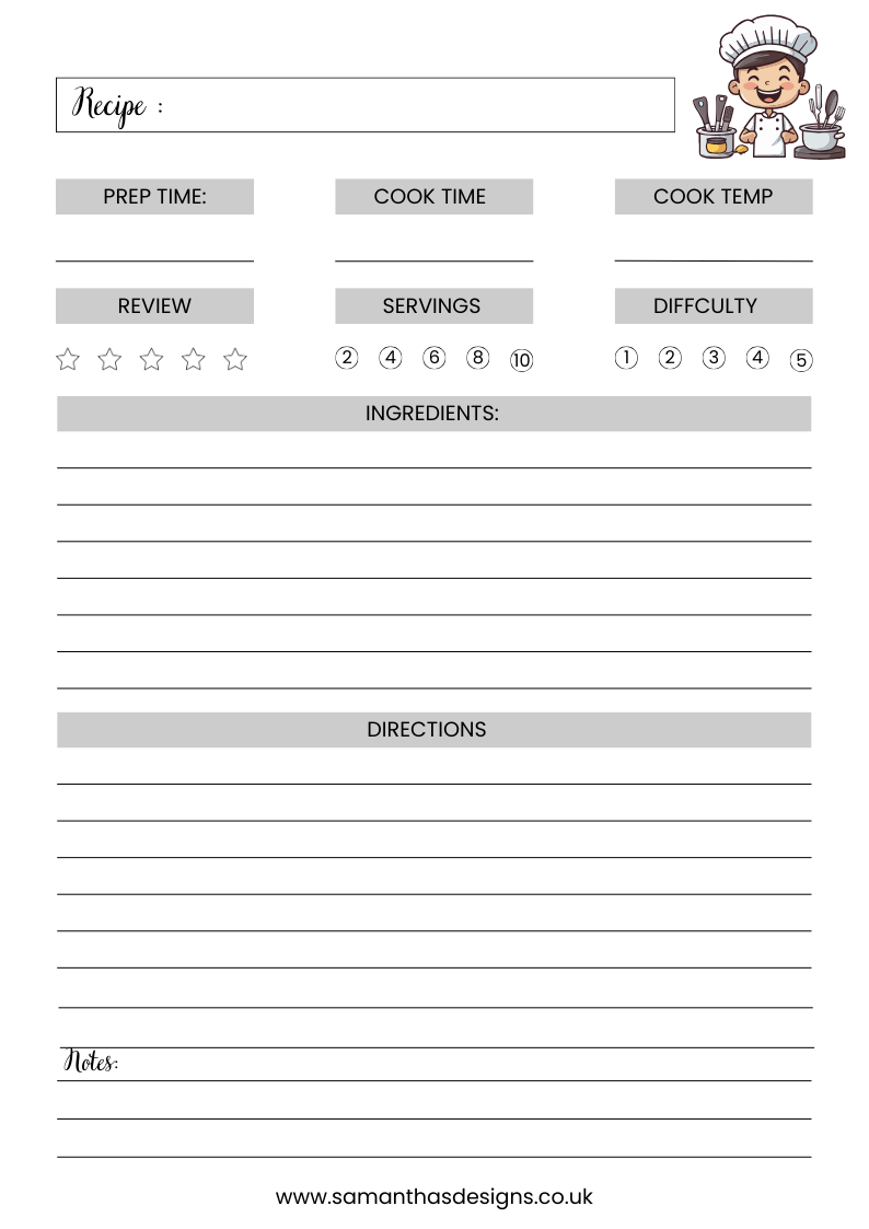 Recipe Page Printable