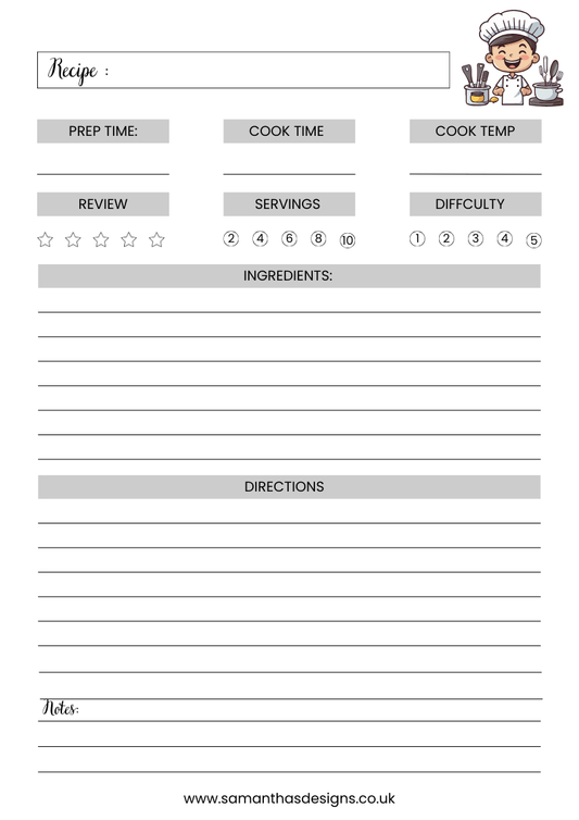 Recipe Page Printable