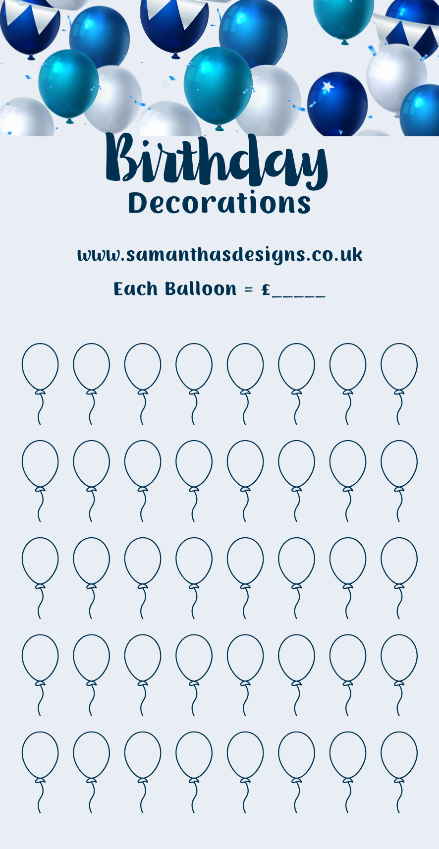 Birthday Savings - Blue Balloons Theme - A6 Cash Stuffing