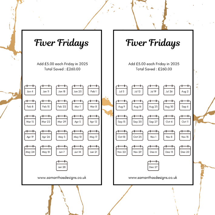 Savings Challenges - Fiver Fridays - 2025 - A6 Cash Stuffing Challenges - Saves £260