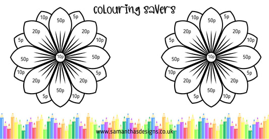 Kids Colour Me In Savings Challenges - A6 Cash Stuffing Challenges - Various Saved Amounts