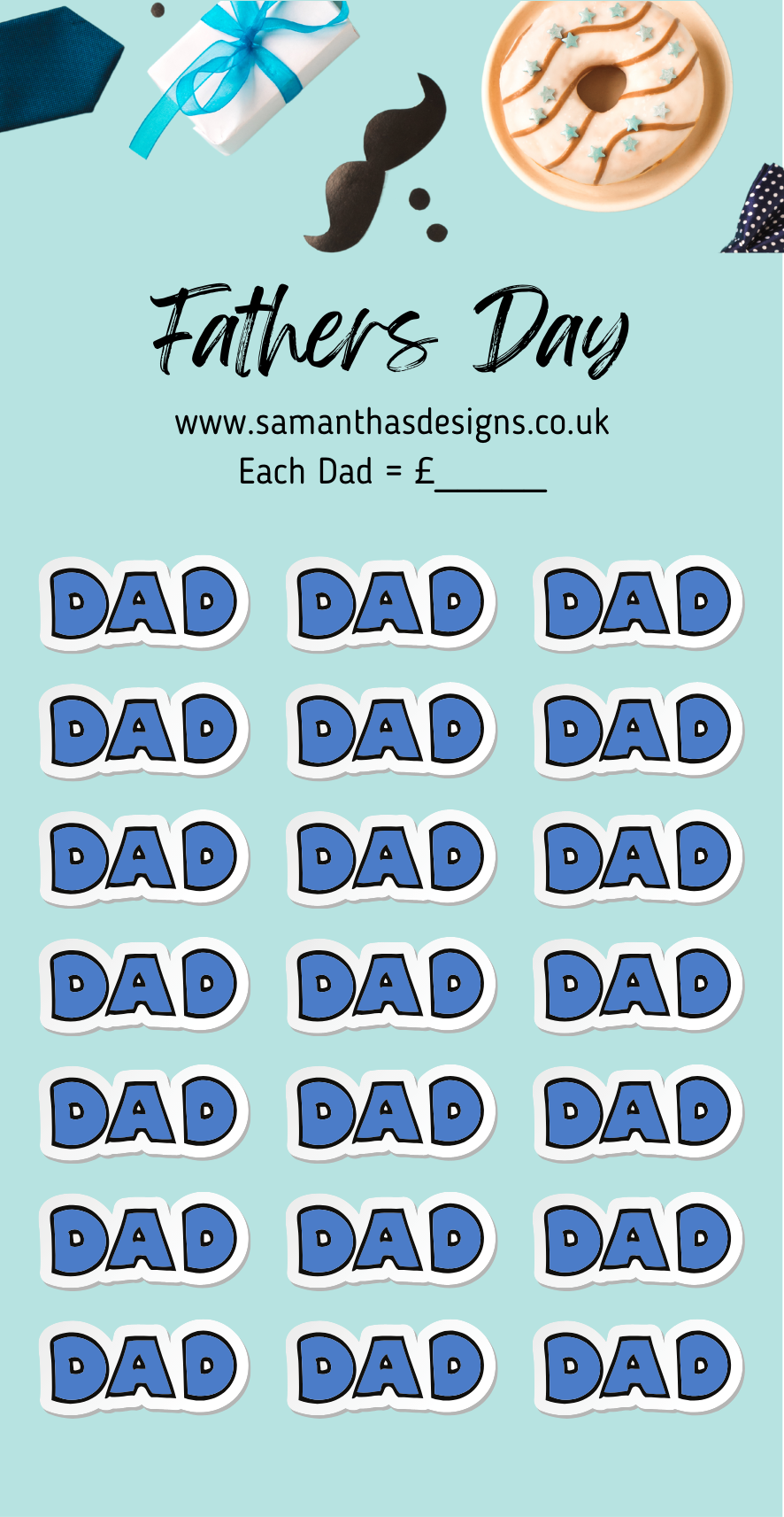 Fathers Day Savings - A6 Savings Challenges - 5 Designs To Choose From