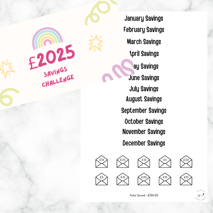 Monthly Savings Challenge - Save £2025 in 2025! - A6 Cash Stuffing Challenge