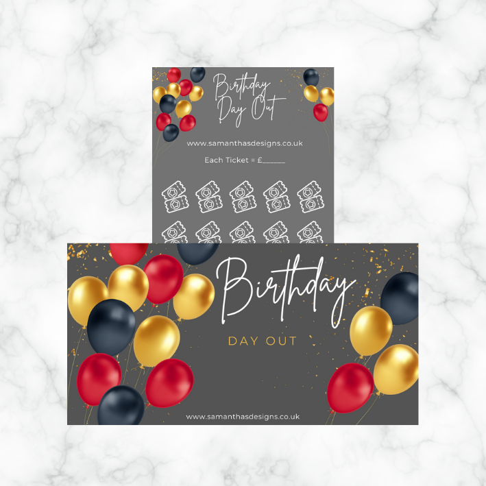 Birthday Savings - Black & Red Balloons Theme - A6 Cash Stuffing