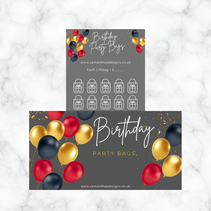 Birthday Savings - Black & Red Balloons Theme - A6 Cash Stuffing