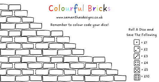 Savings Challenge - Colourful Bricks - Dice Included - A6 Cash Stuffing Challenge