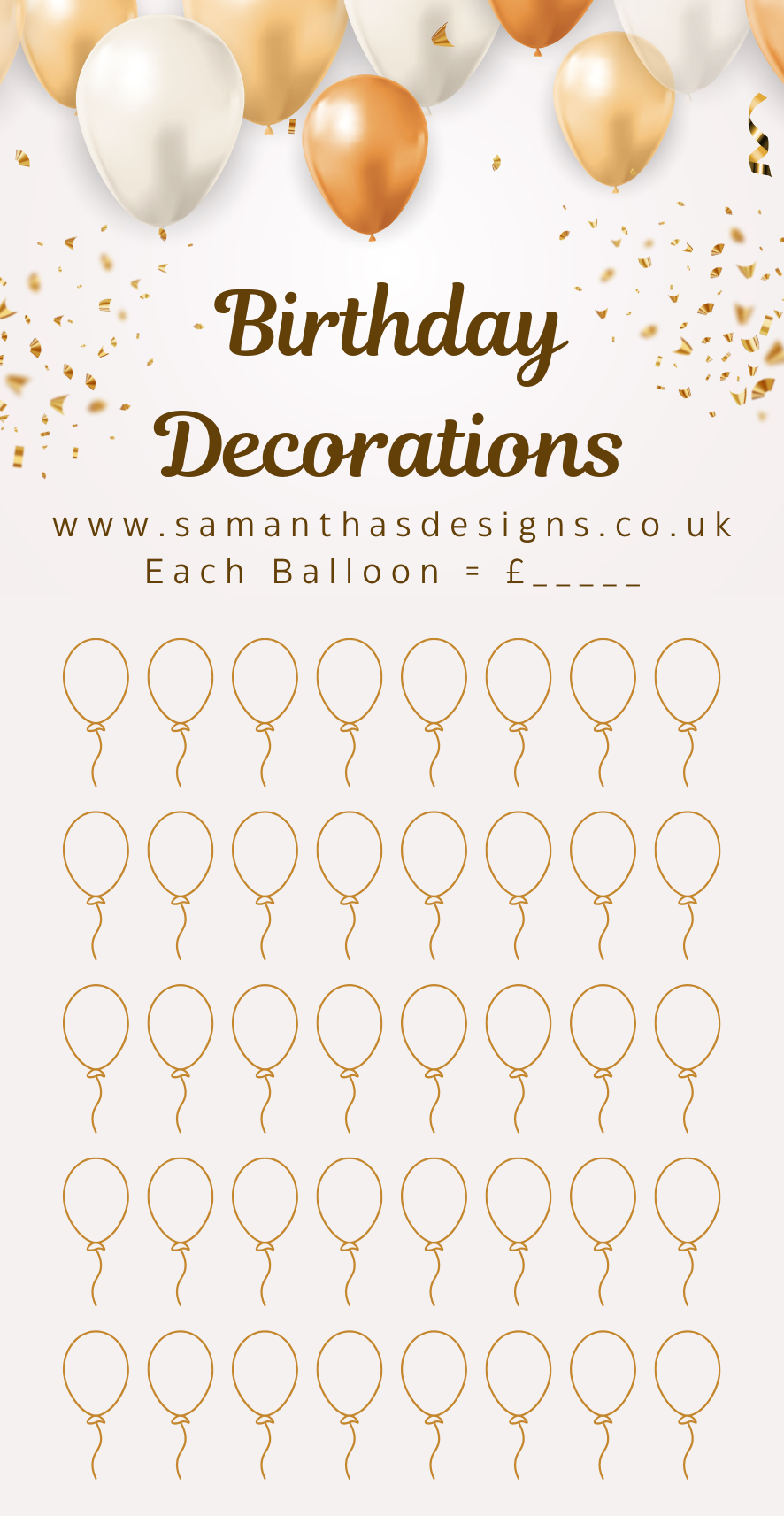 Birthday Savings - Gold Balloons Theme - A6 Cash Stuffing