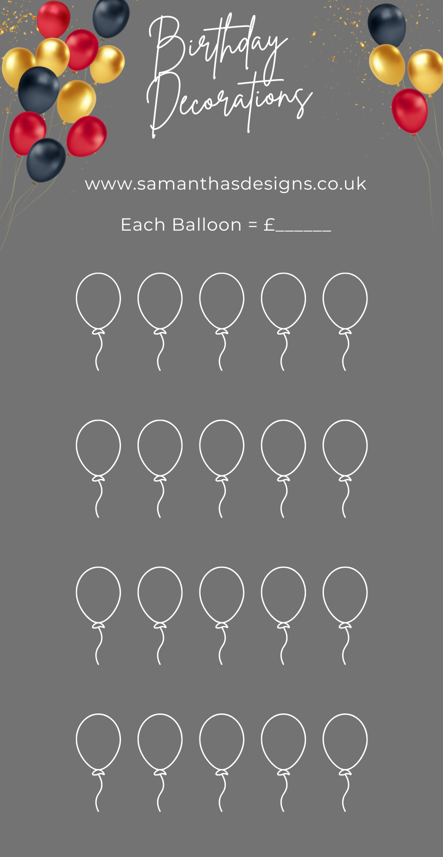 Birthday Savings - Black & Red Balloons Theme - A6 Cash Stuffing