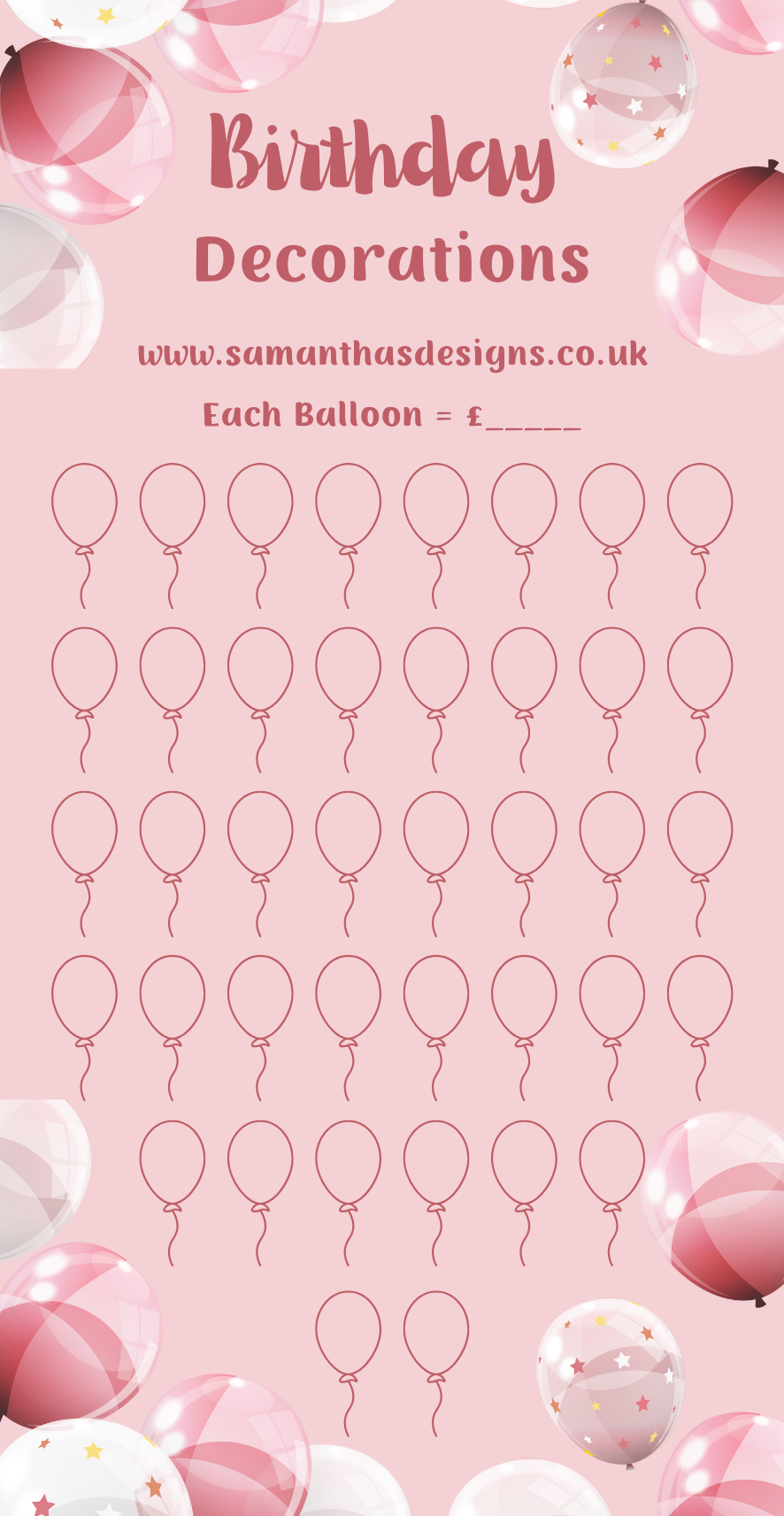 Birthday Savings - Pink Balloons Theme - A6 Cash Stuffing