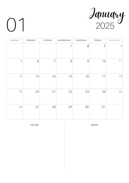 2025 Monthly Calendar