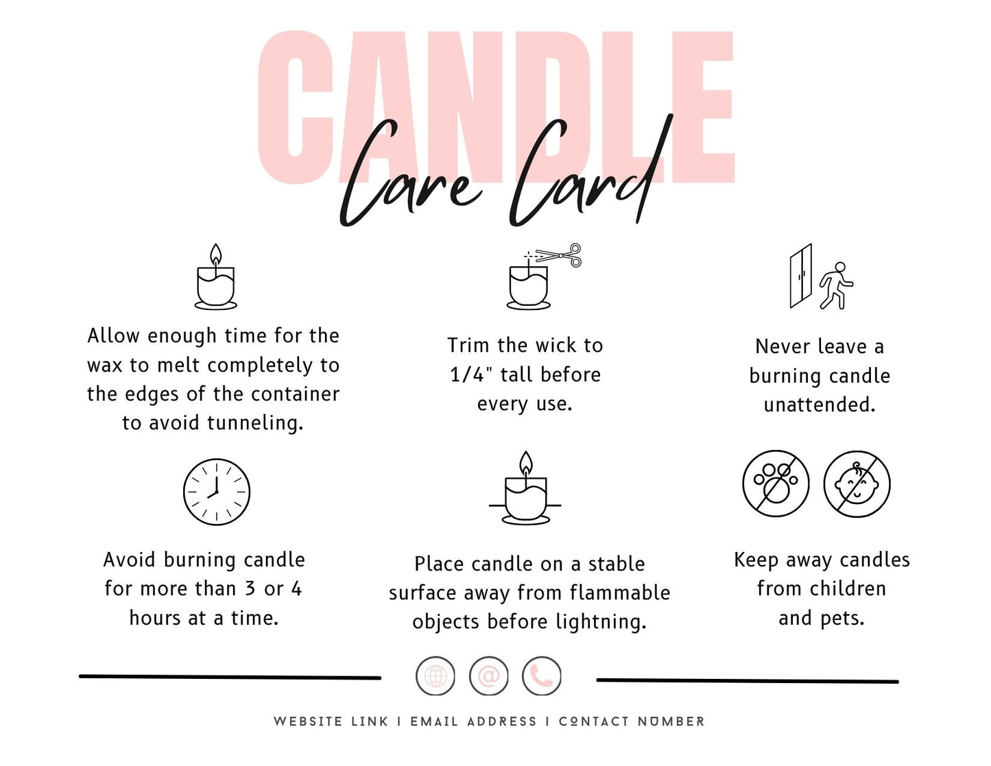 Customisable Candle Care Card Instructions for Small Businesses