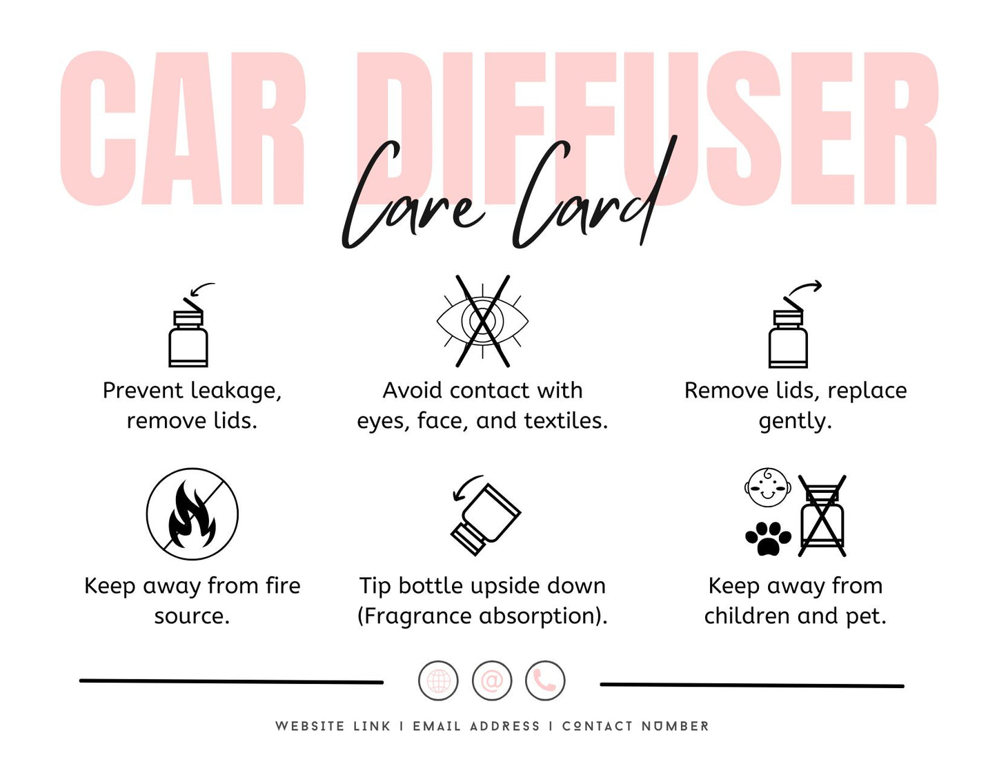 Customisable Car Diffuser Care Cards Instructions for Small Businesses