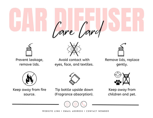 Customisable Car Diffuser Care Cards Instructions for Small Businesses