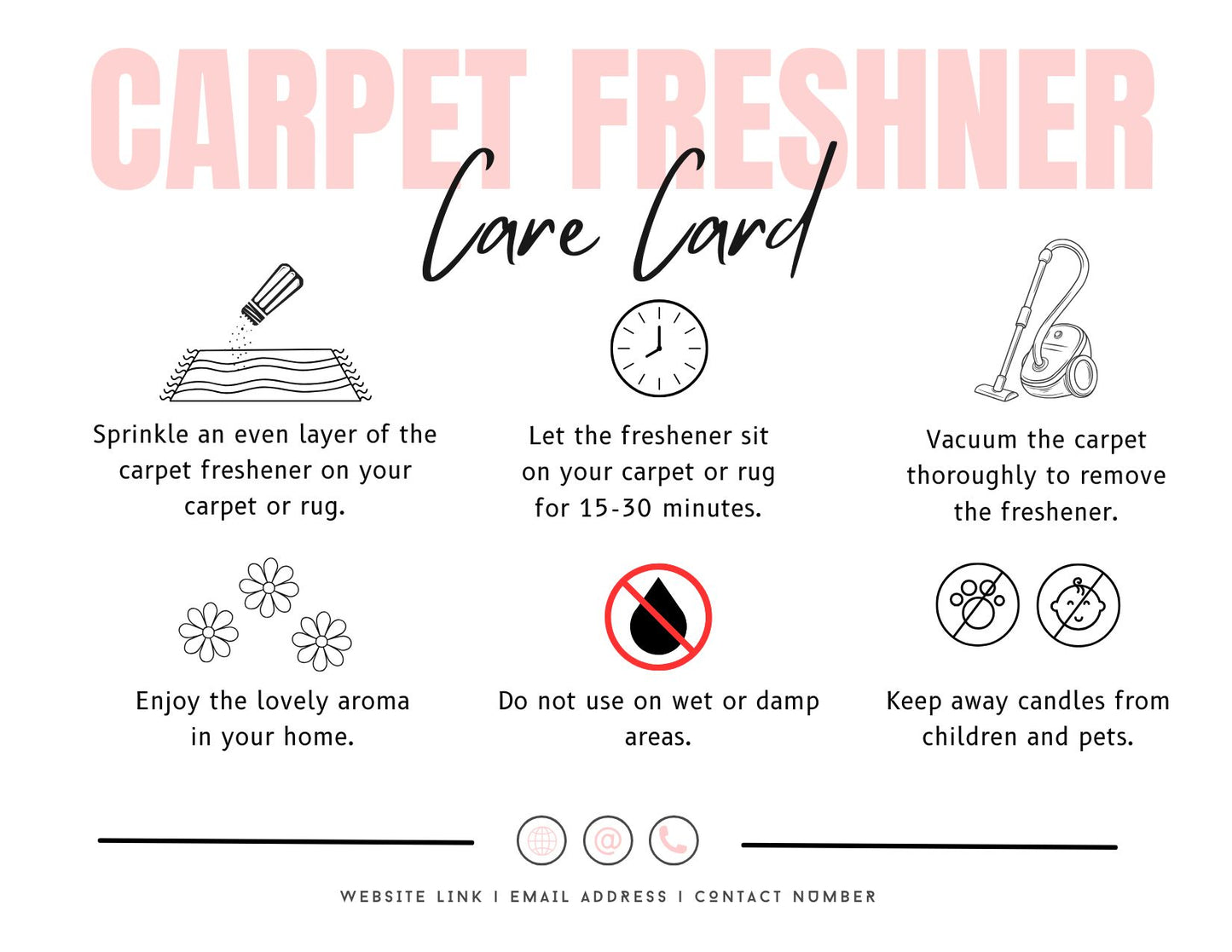 Customisable Carpet Freshener Care Card Instructions for Small Businesses