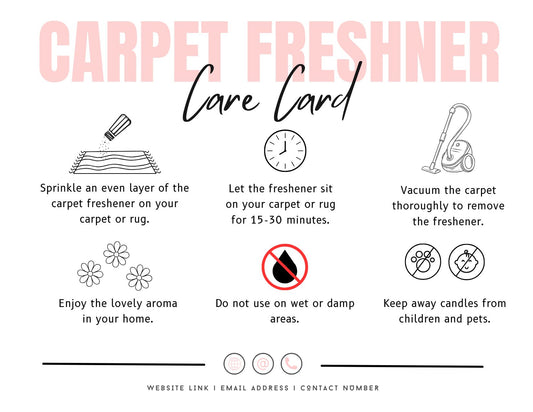 Customisable Carpet Freshener Care Card Instructions for Small Businesses