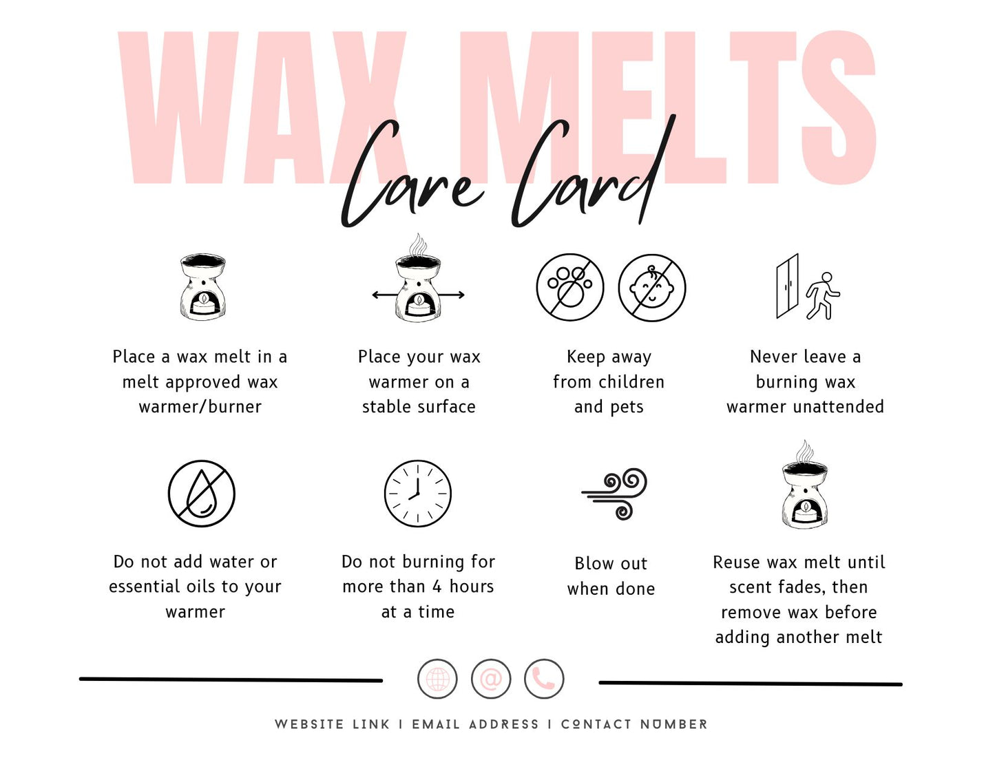 Customisable Wax Melt Care Card Instructions for Small Businesses