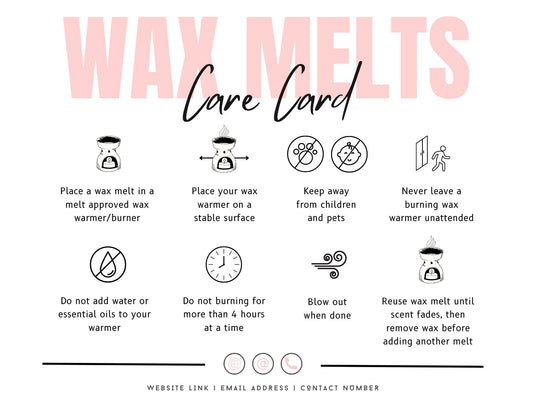 Customisable Wax Melt Care Card Instructions for Small Businesses