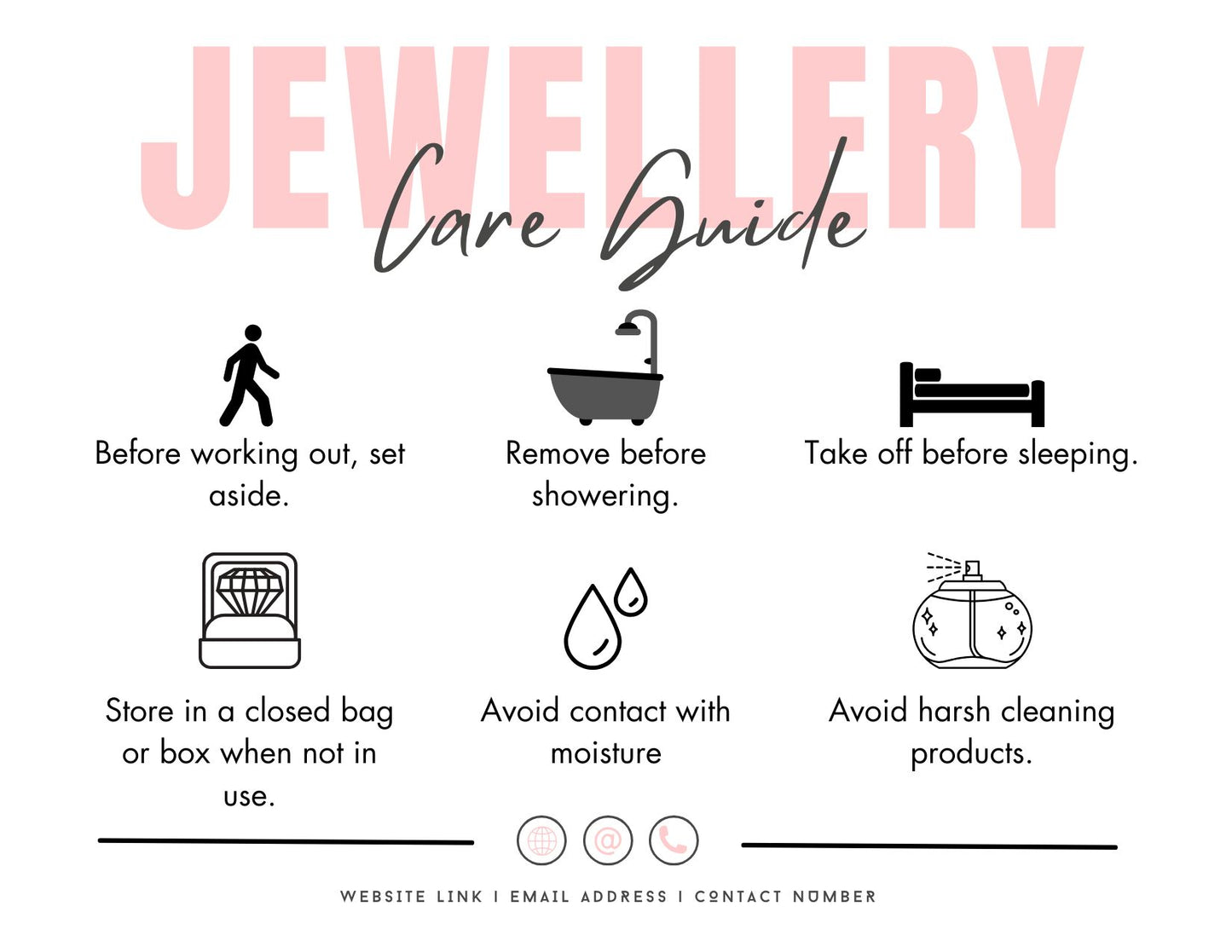 Customisable Jewellery Care Cards Instructions for Small Businesses