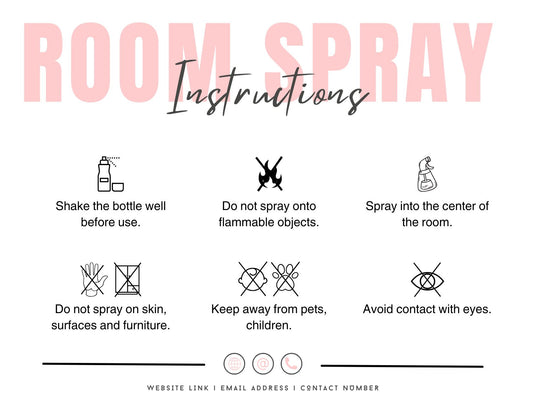 Customisable Room Spray Care Cards Instructions for Small Businesses