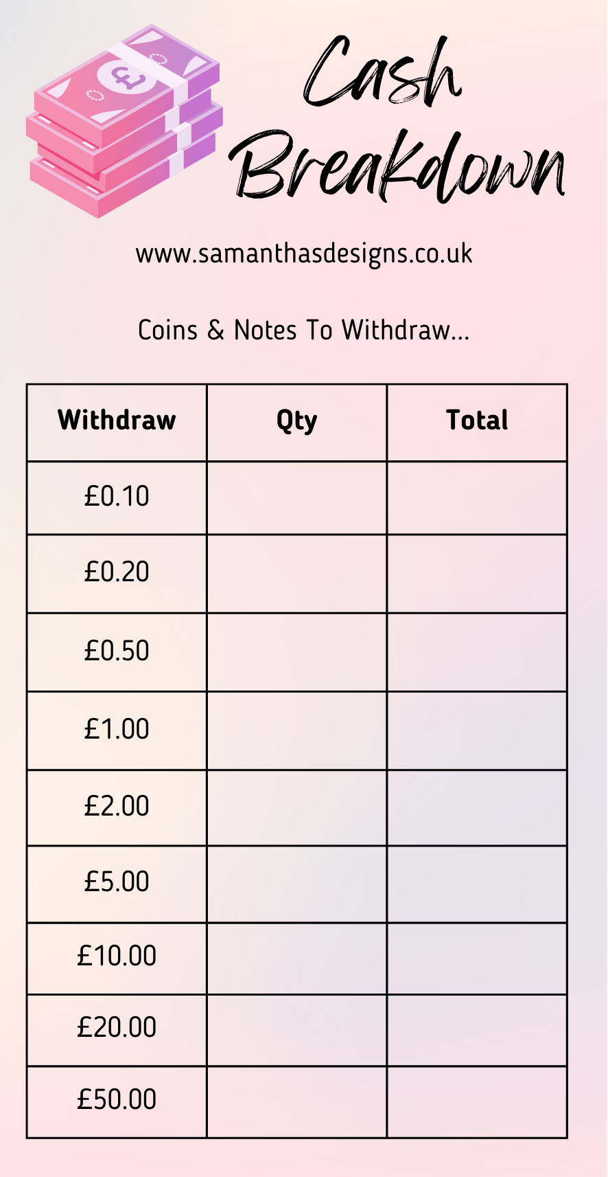 Cash Breakdown - A6 Cash Stuffing Challenge